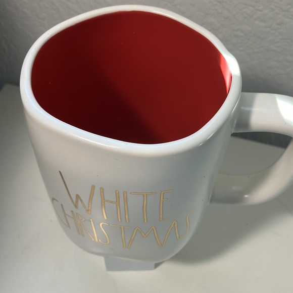 White Christmas Rae Dunn Mug with Gold Letters and Red Color Inside Mug - Picture 3 of 5